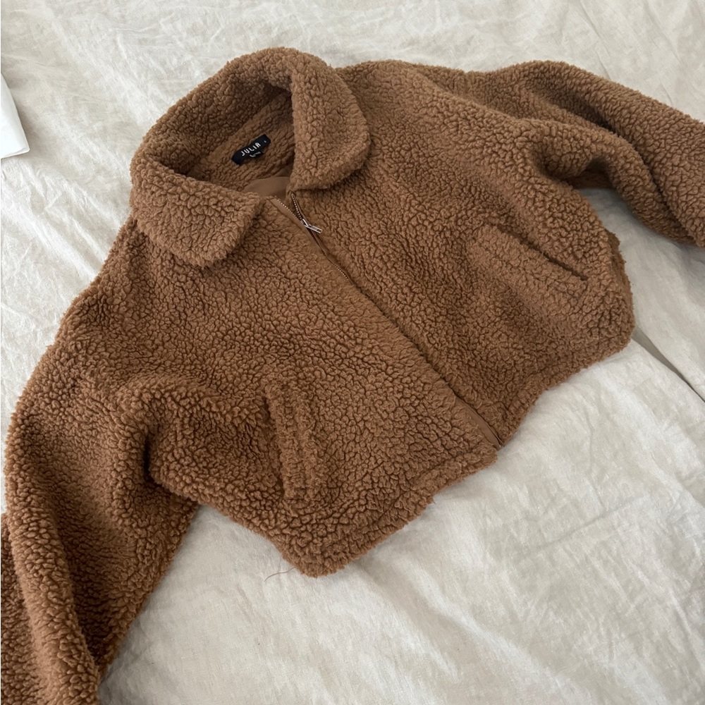 Cropped teddy jacket